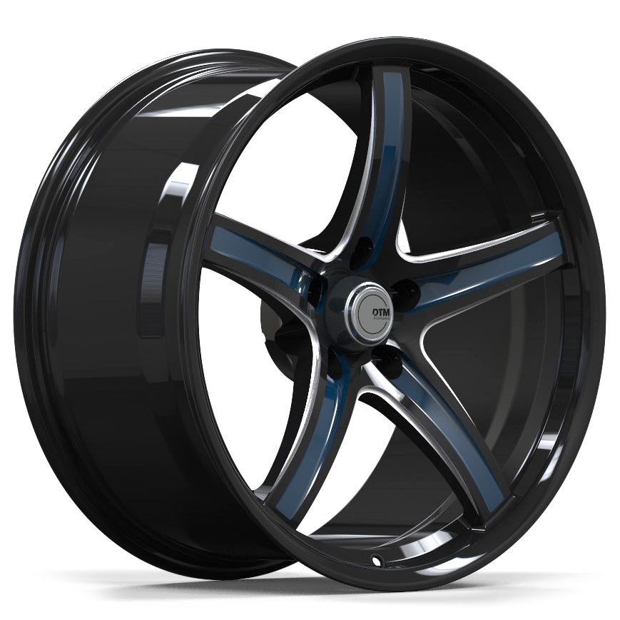 DTM FORGED SERIES F25 | GLOSS BLACK MILLED WITH BLUE INLAY | 20x8.5 5x114 18