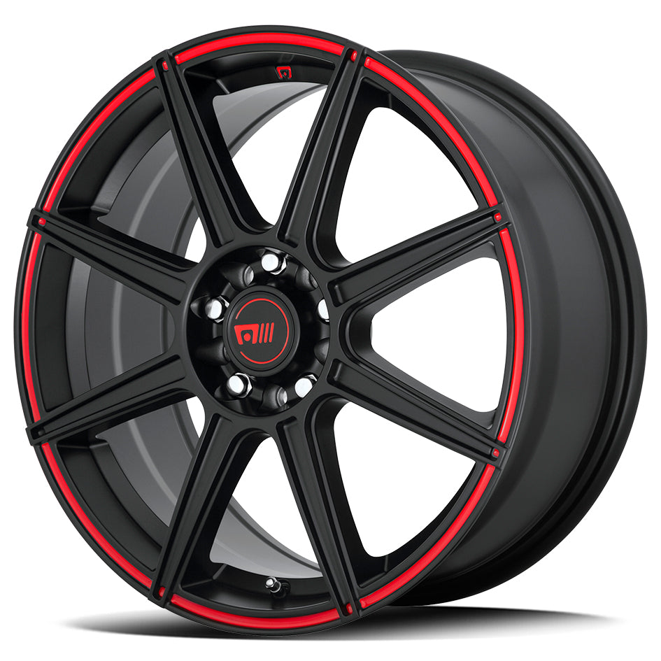 MOTEGI MR142 | CS8 | SATIN BLACK RED GROOVE | 18x8 5x100 45