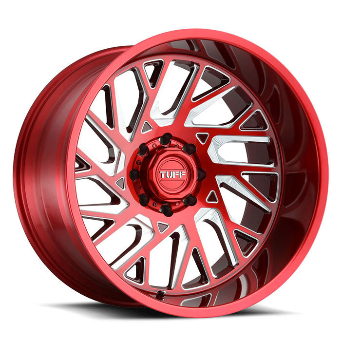 TUFF T4B 22X12 -45 6/139.7 Machined Candy Red w/Milled Spoke Left