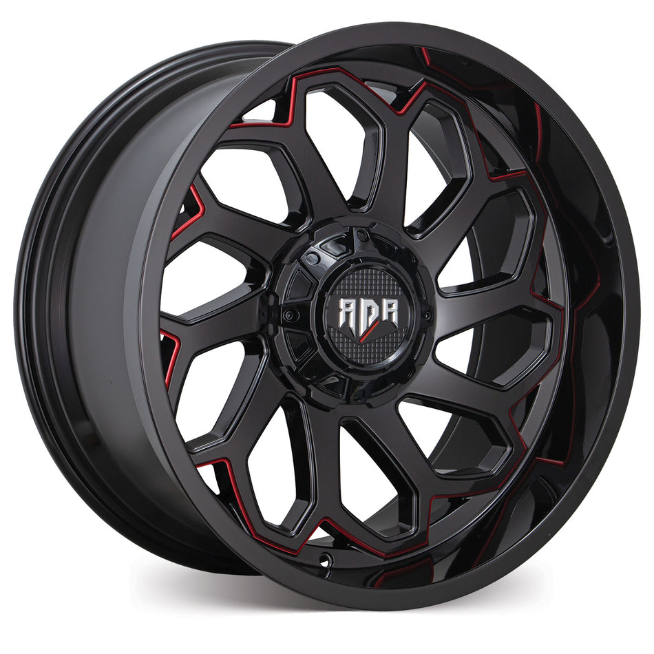 BGW RD53 20X10 -18 6/139.7 Gloss Black w/Red Milled Spoke Edge