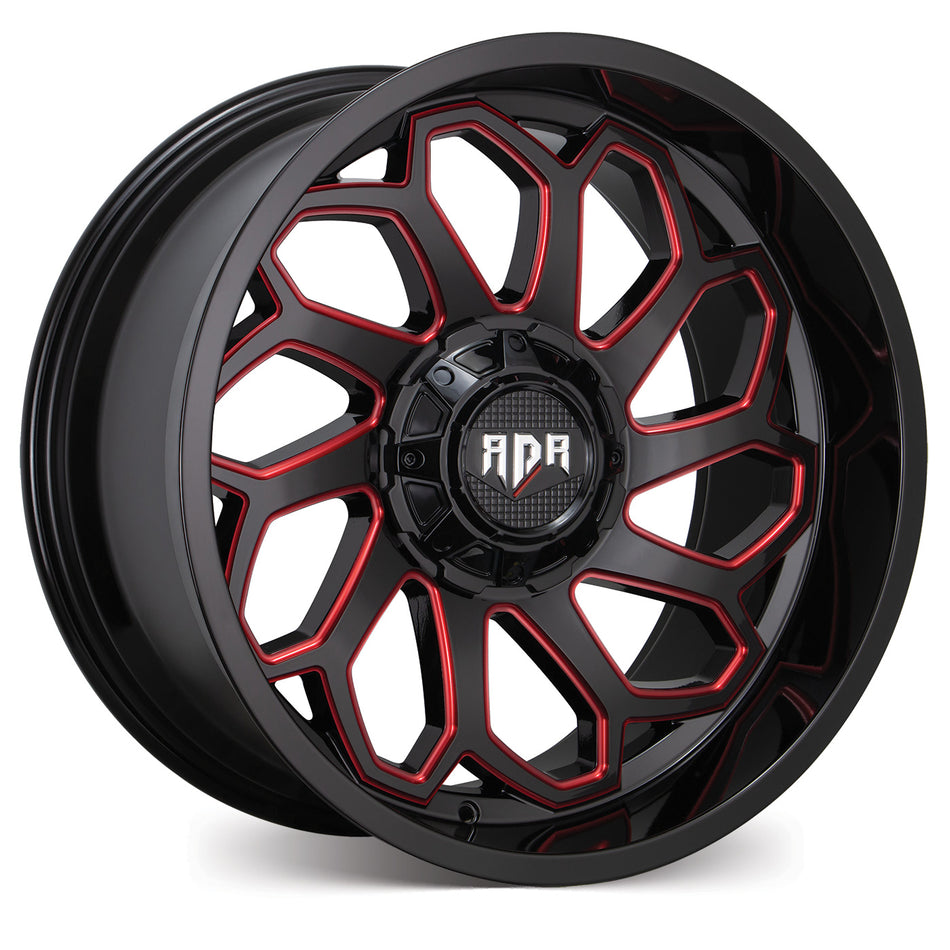 BGW RD53 20X10 -18 6/139.7 Gloss Black w/Red Milled Spoke