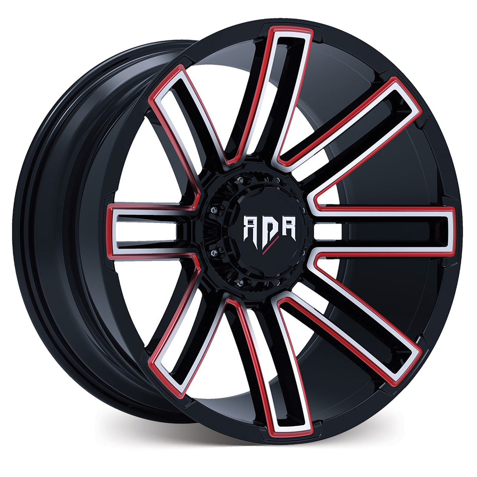 BGW RD27 20X10 -18 6/139.7 Gloss Black w/Machined and Milled Red Trim