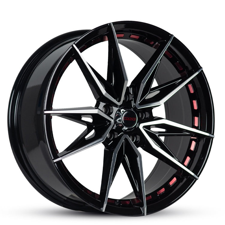 18X8 RR199 35 5/112 BLACK FP, RED UNDERCUT