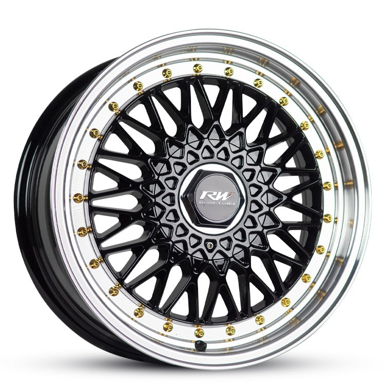 16X7 RR169 30 8/100/114.3 GLOSS BLACK LP W/GOLD RIVETS (RO)